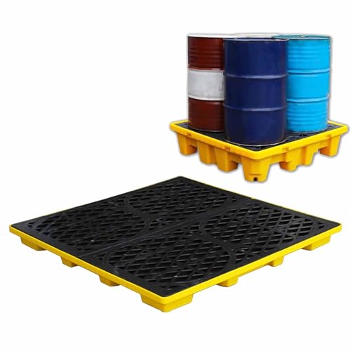 Spill Containment Pallet 1/2/4 Drum Modular Platform with Drain Stackable Leakproof Tray for Garage, Kitchen, Basement & Industrial Storage(67x67x15cm)