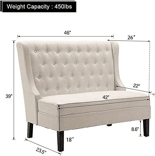 Andeworld Modern Tufted Loveaseat Settee Sofa Bench High Back For Dining Living Room Hallway Or Entryway Seating(Beige 1) #TOP1