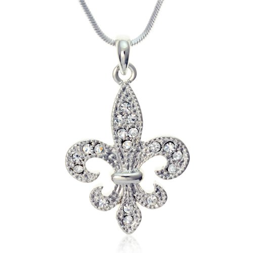PammyJ Clear Crystal Fleur De Lis Charm Pendant Necklace, 18