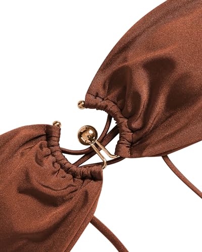 ZAFUL Womens Bandeau Bikini Set Metallic Sparkly O Ring Lace Up Tie Side High Cut Tanga Sexy Bathing Suit Swimwear4