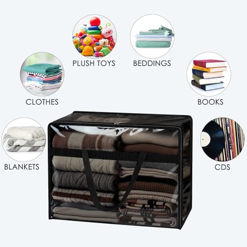SGHUO Clothes Storage Bags 60L Extra Large Plastic Moving Bag for Comforter, Bedding, Blanket Storage Bags with Zipper and Reinforced Handle (4pcs, Black) by SGHUO - Image 4