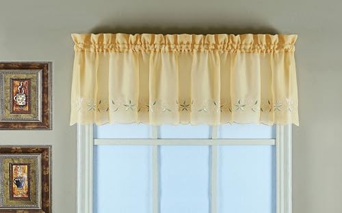 Today's Curtain, Emelia Embroidery Sheer Valance 14", Gold, 59" W x 14" L