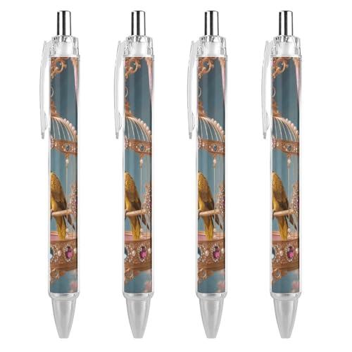 Grip super doux pour ce stylo à bille rétractable à encre noire pointe moyenne motif perroquet