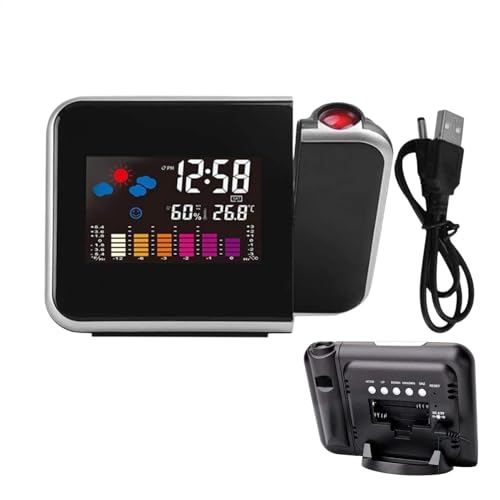 Générique Réveil projecteur, Horloge de Projection,Compteur de température intérieure et extérieure sans Fil - Alarme de projecteur de Station météo à Affichage LED Clair pour Chambre à Coucher