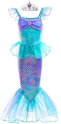 Mermaid Dress, Mermaid Tail Costume Little Girls Princess Dress up with Crown for Girl 3-8 Gift
