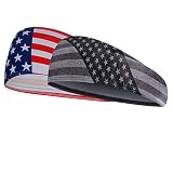 Ceresa Inc Sports Headbands Sweatbands for Men Women Flag Sweatbands Elastic Hair Band for Running Sports Walking Travel Fitness Basketball Workout 2 Pack Hairband - Unisex Hairband