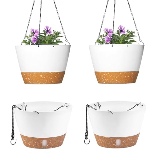 JJoexyfit 2PCS Hanging Planters for Plants Indoor Outdoor, Plant Flower Pot with Visible Water Level Tray Drainage Hole, Self Watering Planters for Garden Home (8 Inch)