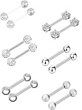 Sumind 14g 6 Pairs 14mm Nipple Rings Surgical Stainless Steel Piercing Cubic Zirconia Barbell Tongue Body Piercing Jewelry for Women