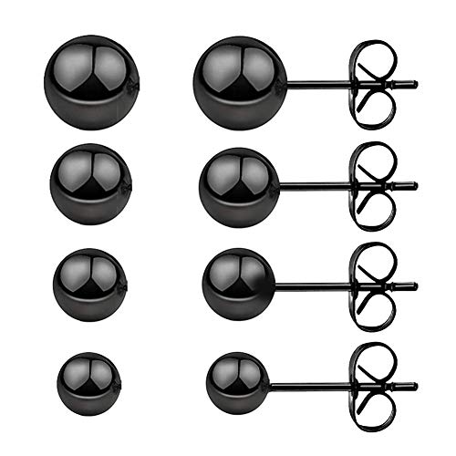 Sterling Silver Stud Earrings for Men Women Girls - 4 Pairs Tiny Sterling Silver Round Ball Stud Earrings Set 2mm 3mm 4mm 5mm