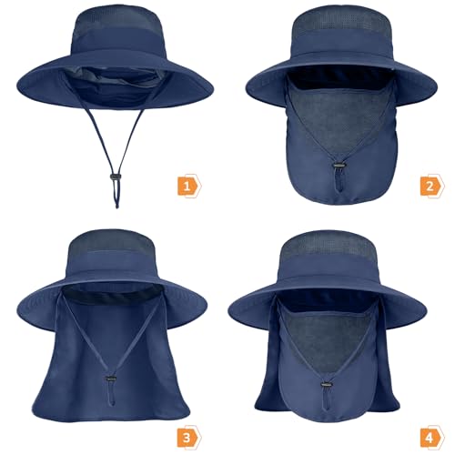 Image of Sun Hats for Men Women Fishing Hat UPF 50+ Breathable Wide Brim Bucket Hats Summer UV Protection Safari Hat with Neck Flap