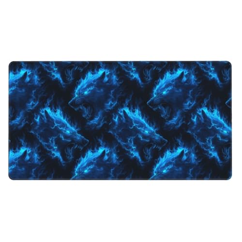 Tapis de souris de jeu grand format avec base loup bleu et bords cousus pour bureau