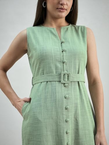 Image of Powersutra Comfort Fit Cotton Elasticated-Waist Striped Dress