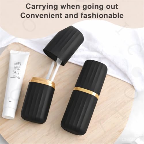 Image of QONETIC Travel Tooth Brush Holder for Bathroom Square Toothbrush Holder for Travel, Portable Toothbrush Case & Tooth Brush Cover Box Organizer for Traveling, Camping, & Business Trips (Black + White)