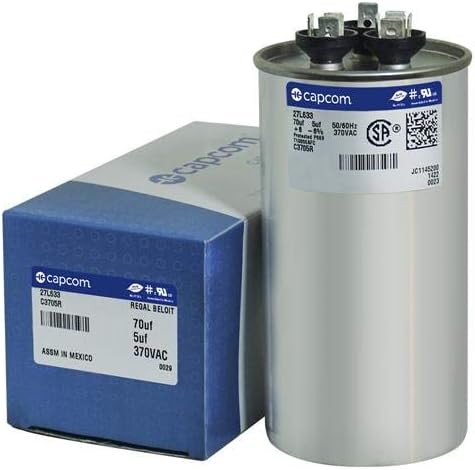 Amana - 70 + 5 uF MFD x 370 VAC Genteq Replacement Dual Capacitor Round # C3705R / 27L633