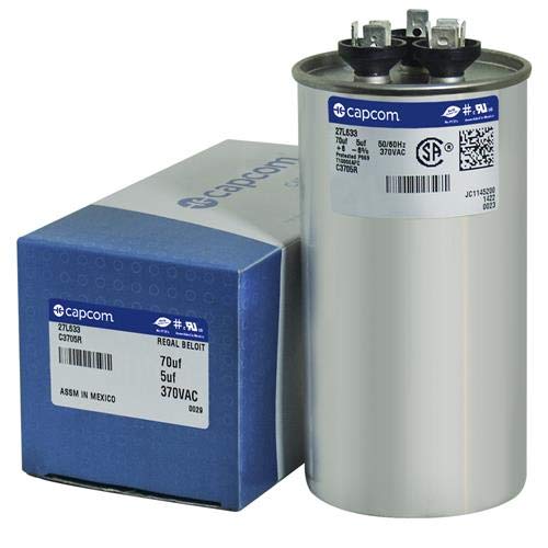 Amana - 70 + 5 Uf Mfd X 370 Vac Genteq Replacement Dual Capacitor Round # C3705R / 27L633 #TOP1