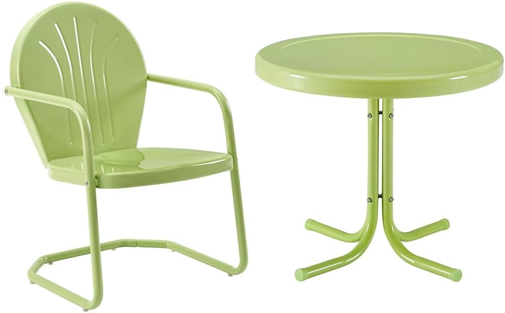 Crosley Furniture CO1001A-KL Griffith Retro Metal Outdoor Chair, Key Lime & CO1011A-KL Griffith Retro Metal Outdoor Side Table, Key Lime