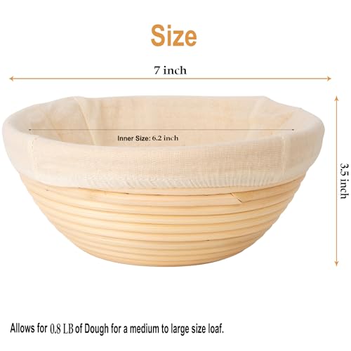 Banneton Bread Proofing Basket - Banneton Basket Set of 2 Pack 7 inch Round Sourdough Proofing Basket with Liner - Handmade Rattan Proofing Rising Bowl for Artisan Bread Making Baking Supplies