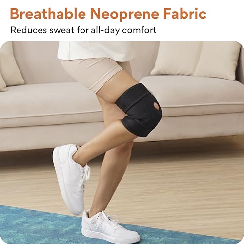 Image of FOVERA Open Patella Knee Support Brace - Breathable Neoprene Compression Cap for Arthritis Pain Relief, Running & Gym - Adjustable Knee Wrap for Men & Women (Black, Single Piece, Free Size)