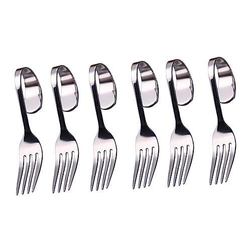 LALADEFIEE 6pcs Stainless Steel Dessert Forks with Curved Handle Chic Salad Cake Forks for Home Party and Restaurant Use and Tableware