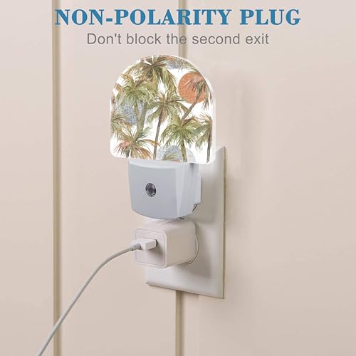 Image of Plug in Night Lights Watercolor Abstract Tropical Jungle Night Light with Dusk to Dawn Sensor Night Light for Kid Girls Boys Women Men Room Decor, Hallway, Kitchen, Bathroom, Nursery, Stairs