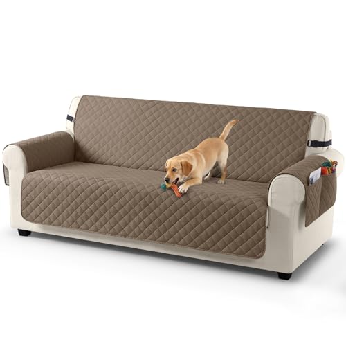 TAOCOCO Funda de sofá 3 plazas, Impermeable, con Banda elástica, para salón, Antideslizante, Acolchada, protección para Mascotas, Gatos, Perros, niños Jugando (Marrón)