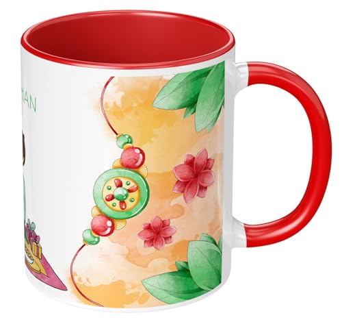 Image of Rakhi for Brother Printed Mug with Keychain Best Rakhi Combo Gift for Brother & Sister Rakshabandhan Return Gifts for Sister White 350ml Coffee Mug(Pack of 5)(Combo Set)(RMCKRCG610)
