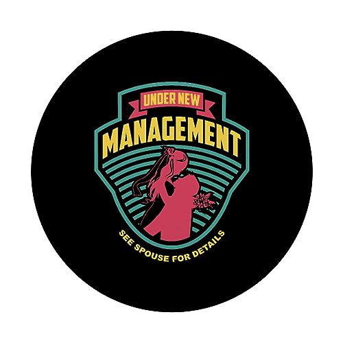 Under New Management Wedding Couple Married Mrs Mr Stag Do PopSockets Swappable PopGrip, Black - Image 3