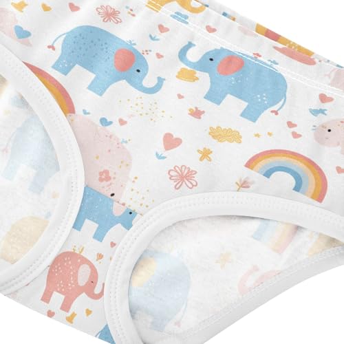 Wusikd Cute Elephants Girls' Underwear Cotton Rainbow Girls Briefs Soft Toddler Underwear 2T4