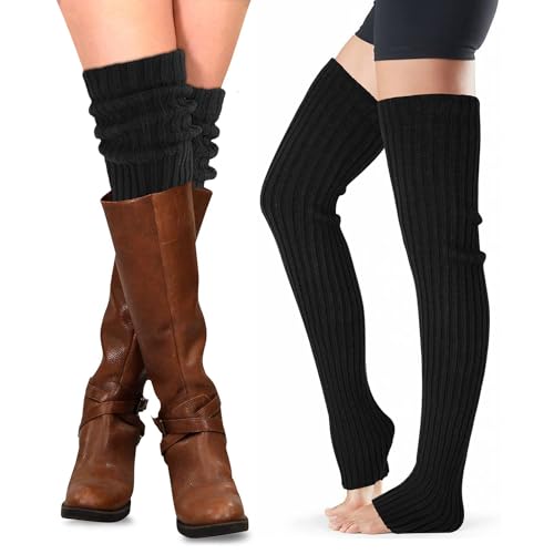 XEPST 2 Pairs Leg Warmers for Women, High Boot Cuffs Knitted Boot Topper Warmers Over Knee Footless Socks for Winter Warmer