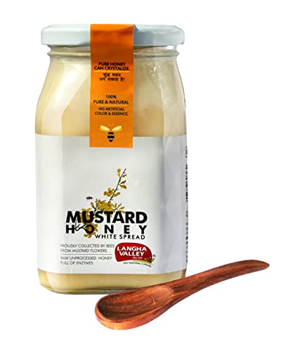 LANGHA VALLEY Pure Raw Mustard/White Honey, 100% Natural, Unprcocessed and Unheated, Immnity Booster, No Artificial Color and Sugar, Glass Jar - (500 Grams)