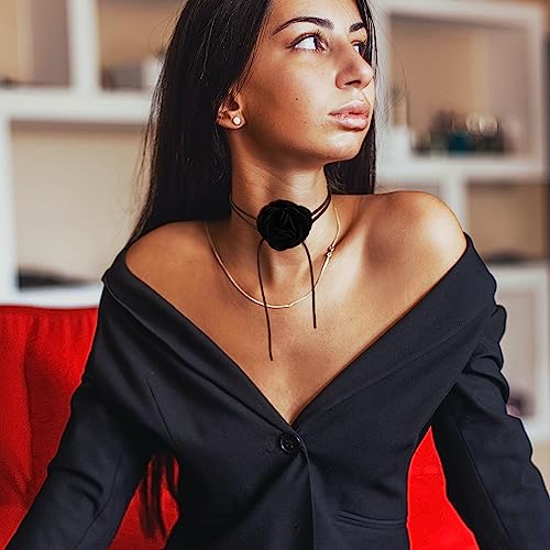 Elegante Blumen Choker Halskette - Gothic Stoff Halsband für Frauen und Mädchen - Hochzeit, Party, Geburtstag, Weihnachten (Schwarz)