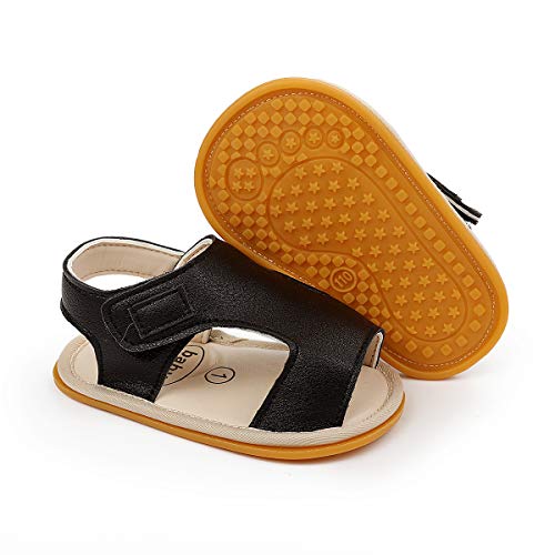 BEBARFER Infant Baby Girls Boys Sandals Summer Soft Anti-Slip Rubber Sole Outdoor Crib Shoes Infant Girls Toddler Flats First Walkers Shoes(6-12 Months Infant C/Black)