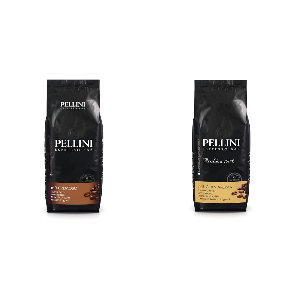 Pellini Espresso Bar, Caffè In Grani, N.9 Cremoso, ‎13 x 7.5 x 24 cm; 1 Kg & Caffè in grani Espresso Gusto Bar N. 3 gran Aroma, 1 Confezione da 1 kg