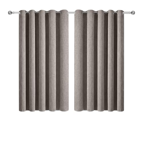 Image of Aspire Homeware 100% Blackout Curtains for Bedroom Mocha 46x54 Inch Eyelet Linen Curtains for Living Room 2 Panels with Tiebacks
