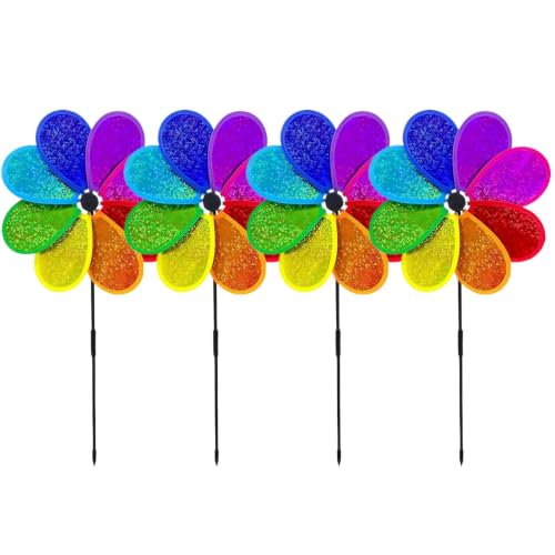Molinos de viento para jardín con estaca floral brillante en pack de 4 unidades 2