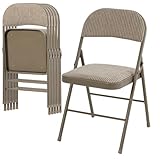 DUMOS 6 Pack Folding Chairs with Padded Cushion and Back - Fabric Stackable Portable Dining Chiars Set, for Home and Office, Conference, Wedding, Party, Patio, Garden, for Indoor Outdoor, Khaki
