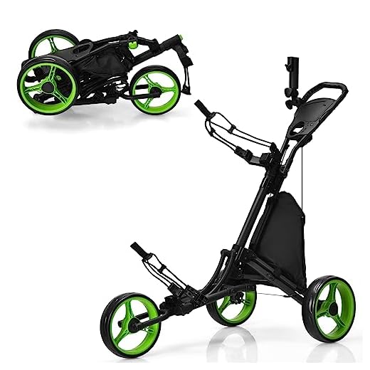 COSTWAY Golf Trolley, 3 Wheel Golf Trolley, Folding Golf Trolley, Golf Caddy, Golf Push Cart Made of Aluminium, Golf Caddy with Umbrella Holder, T-Piece Holder and Storage Bag