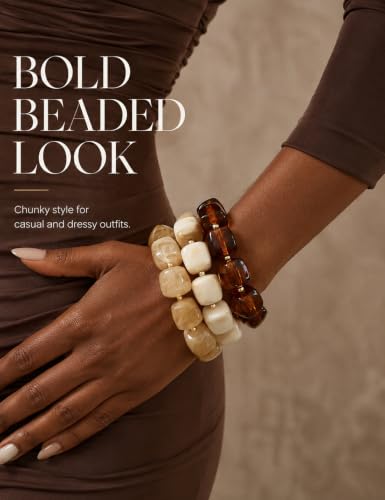 Chunky Beaded Bracelets for Women, Resin Statement Stretch Bracelet Stack - image 3