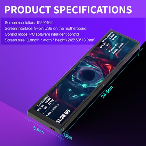 Image of PUSOKEI 9.2 inch Computer Temp Monitor, PC Case Sensor Panel, Support Dynamic Video Theme, CPU RAM HDD Data Temperature Display, IPS USB C Secondary Screen for 10 /11 (Black)