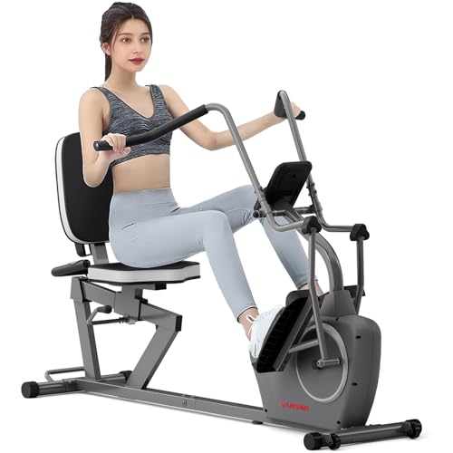 VANSWE Recumbent Exercise Bike with Arm Exerciser for Seniors Adults Home Training - Elliptical Recumbent Cross Trainer with Magnetic Resistance, Free
