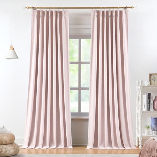 Image of Vision Home Soft Pink Pinch Pleated Full Blackout Curtains Linen Blended Room Darkening Curtain Panels 63 inch for Living Room Bedroom Thermal Insulated Pinch Pleat Drapes with Hooks 40 inch Wx63 Lx2