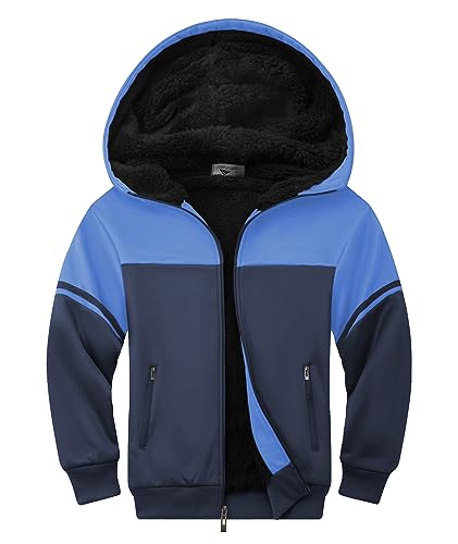 LLdress Boys Hoodie Kids Fleece Sherpa Lined Jacket Youth Zip Up Heavyweight Hooded Sweatshirt Teen Winter Warm Coat Blue Size 14-15