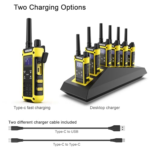 Image of KETELESE T3F IP67 Waterproof Walkie Talkies, Rugged Two Way Radio with Earpiece, Triple Proof, Three Charging Options, FRS 2 Way Radio 22 Channels, NOAA, VOX (6 Pack), Black /Yellow