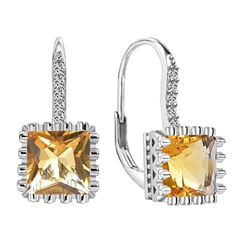 925 Sterling Silver 0.27Inch Princess Cut Citrine Leverback Earrings for Women Cover