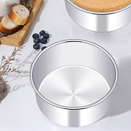 Image of TeamFar 6 Inch Cake Pan Set of 3, 6 inch x 3 inch Round Cake Pan Deep Tier Baking Tins Stainless Steel, For Birthday Wedding Party, Healthy & Toxic Free, Deep & Straight Size, Oven & Dishwasher Safe