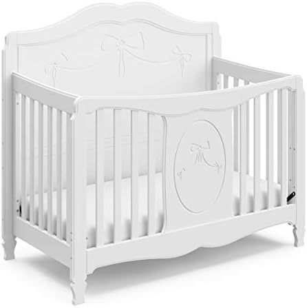 Storkcraft Princess 5-in-1 Convertible Crib (White) – GREENGUARD Gold Certified, Converts to Toddler Bed and Full-Size Bed, Classic Baby Crib for Girls Nursery, Fits Standard Full-Size Crib Mattress