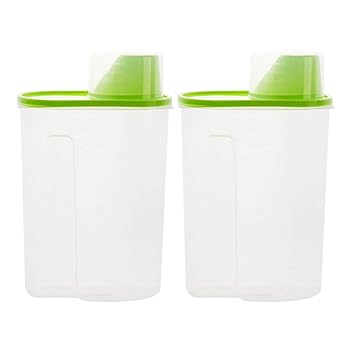 POPETPOP 2pcs Pet Dog Food Storage Container - Cat Food Dispenser with Pour Spout Measuring Swivel Cup, Dry Food Dispenser for Dogs Cats Birds - 2.5L