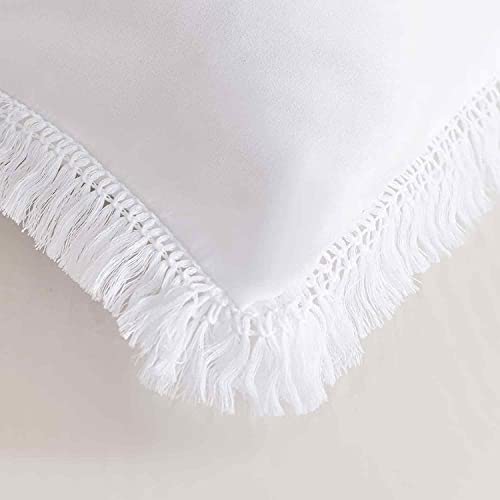 Tiffico Queen Size Comforter Set 3 Pcs, White Boho Tassel, Soft Chic Bohemian Bed Sets In A Bag - Down Alternative Filling Bedding Quilted Duvet For All Season, Size 90 X 90 Inch #TOP4