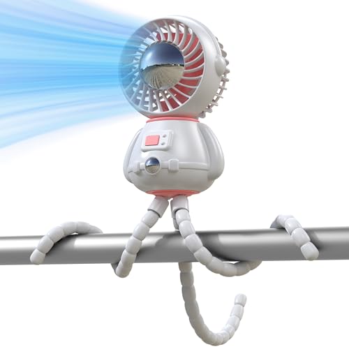 Image of SLENPET Astronaut Portable Stroller Fan, Baby-Safe Clip-on with Detachable Flexible Tripod, Rechargeable Battery-Operated, 3-Speeds, 270° Rotation - Ideal for Car Seats, Cribs, Treadmills, Travel