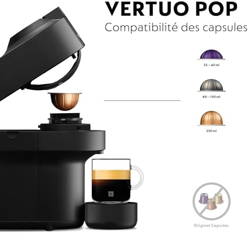 Nespresso De'Longhi Machine à Café Vertuo POP Noir, Capsules café Vertuo seulement, Technologie Centrifusion, 5 Tailles de Tasses + Kit de Bienvenue, Design Compact, Arrêt Automatique, ENV90.B - Image 4